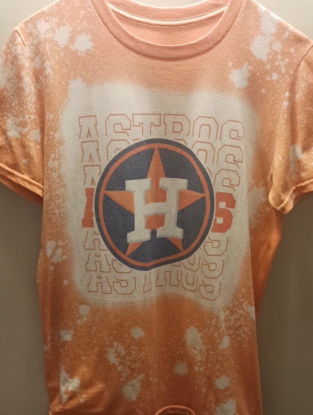 Next Level Apparel Orange and Navy Astros Bleach-Effect Tee